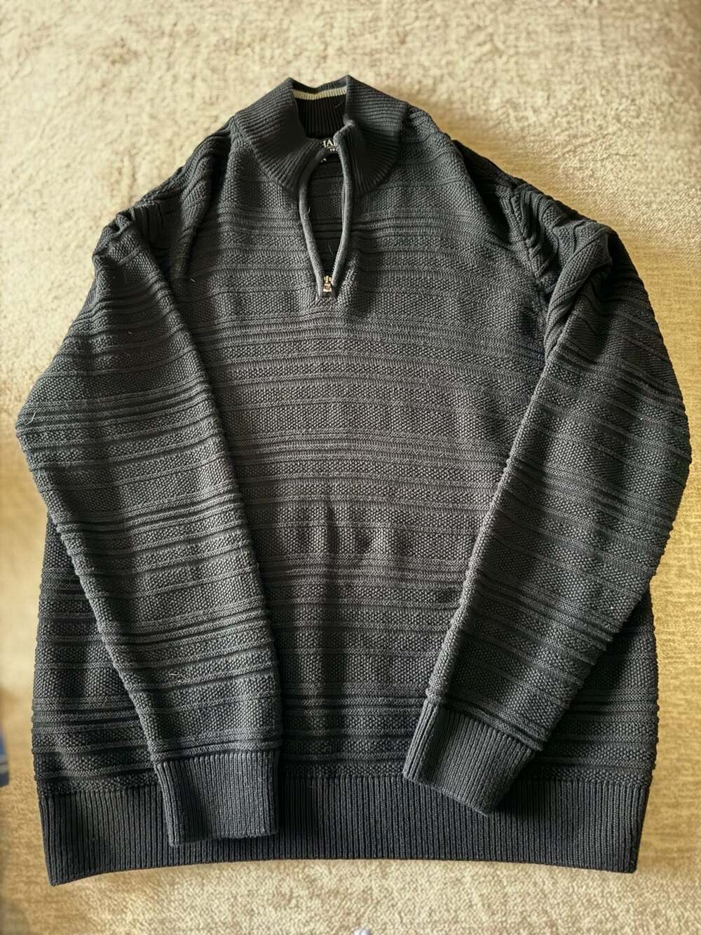 Chaps 1/4 Zip Pullover Sweater Size XL Black Textured Knit